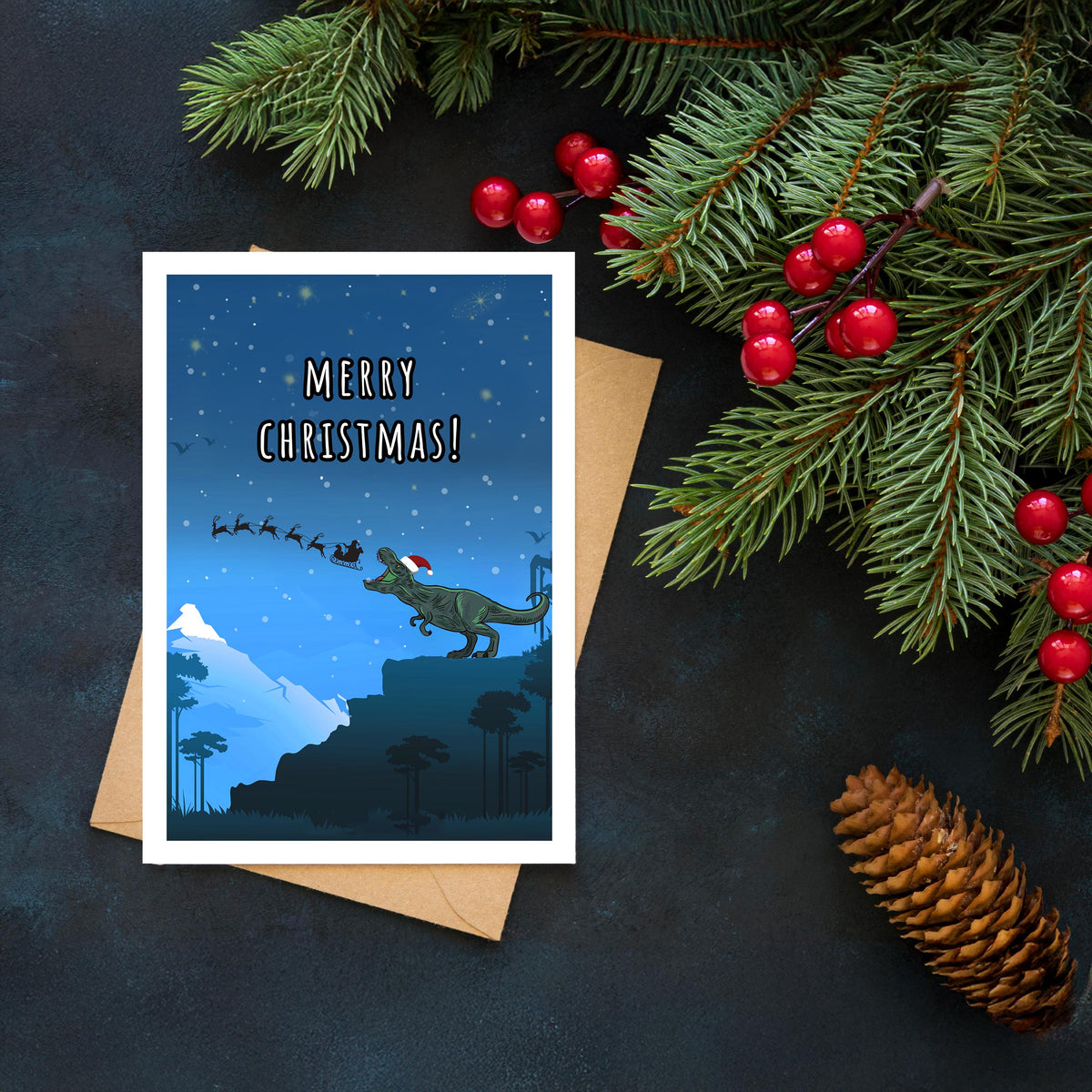 T-Rex Christmas Card: Santa Claus Greeting Card, Dinosaur Christmas Card, T Rex Xmas Card, Funny Dinosaur Christmas, T Rex Gift