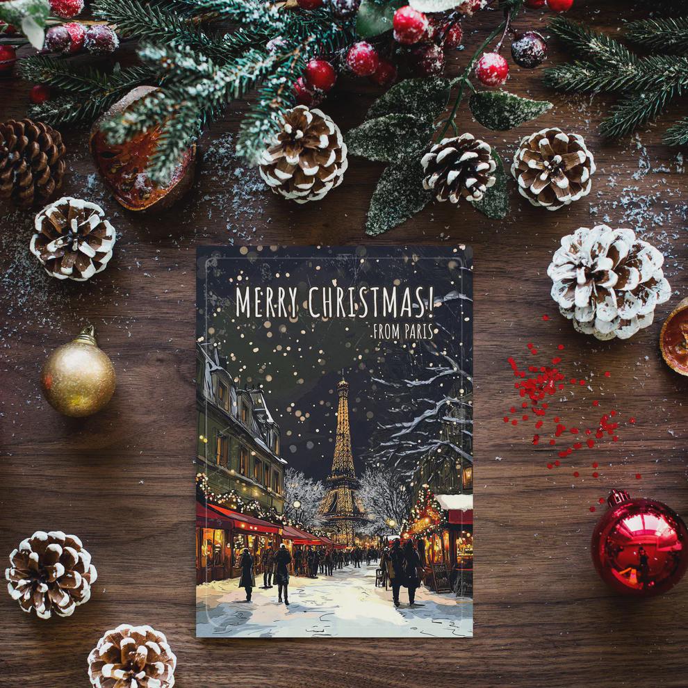 Paris Christmas Card • Festive Eiffel Tower Holiday Greetings