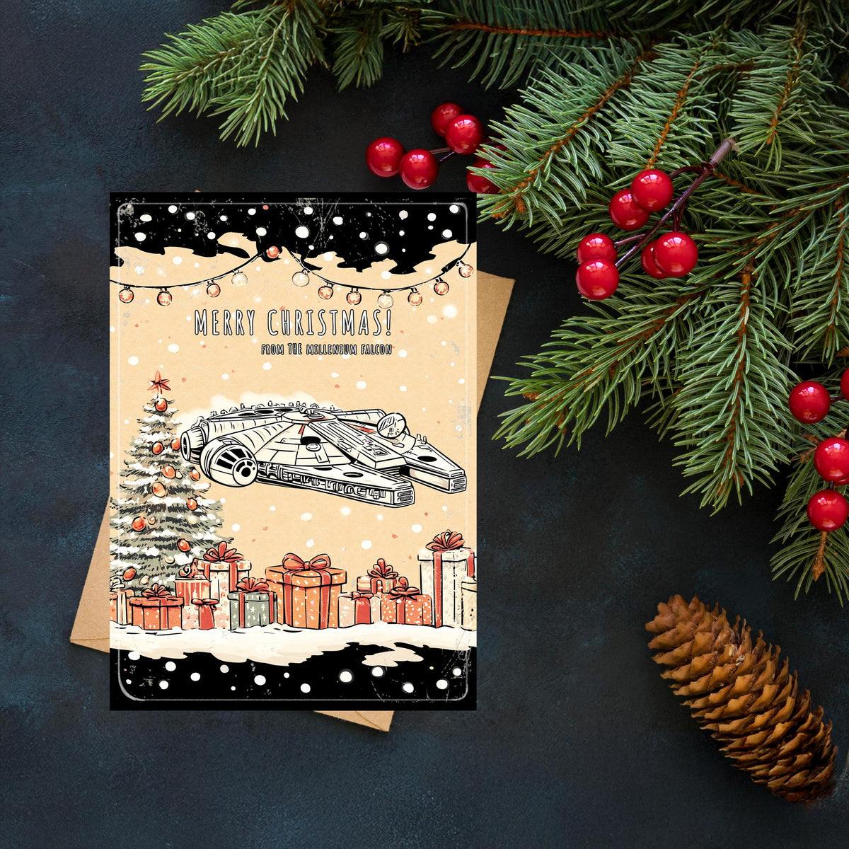 Millennium Falcon Christmas Card | Funny Star Wars Holiday Greeting