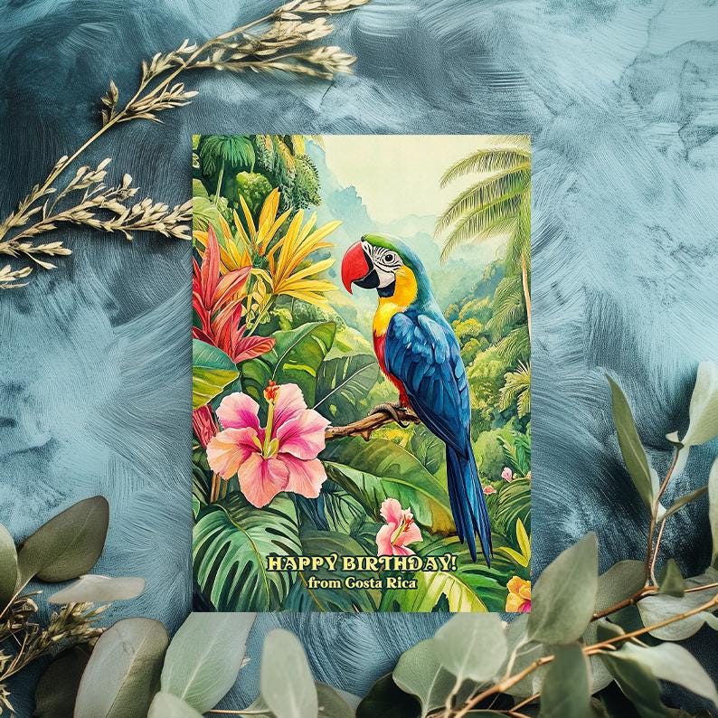 Costa Rica Birthday Card: Tropical Rainforest Travel Card