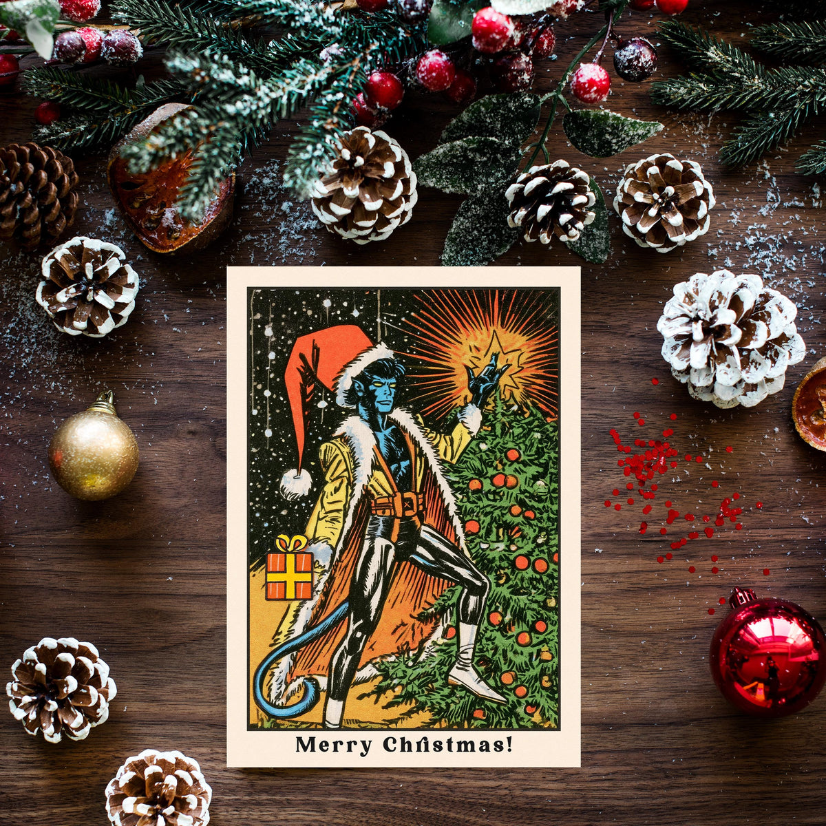 Nightcrawler Christmas Card, X Men Christmas Card, Marvel Xmas Card, Nightcrawler Holiday Card, Comic Book Christmas Gift