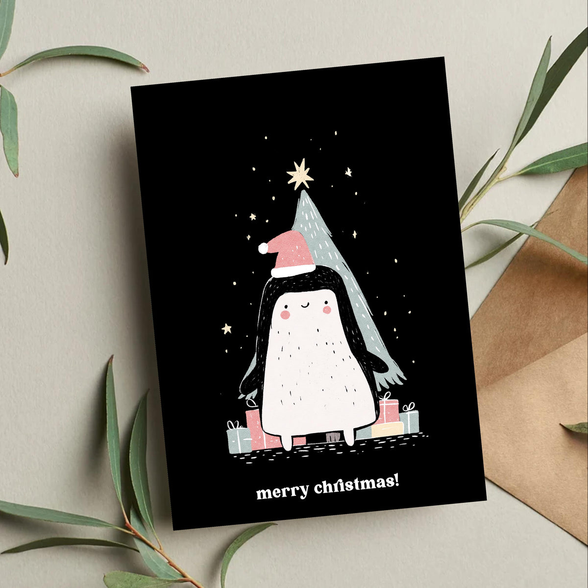 Penguin Christmas Card, Cute Penguin Christmas, Winter Penguin Greeting Card, Snowy Christmas Card, Penguin Lover Gift, Cute Animal Card
