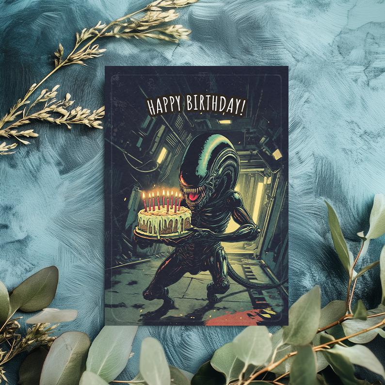 Alien Birthday Card: Sci-Fi Movie Inspired