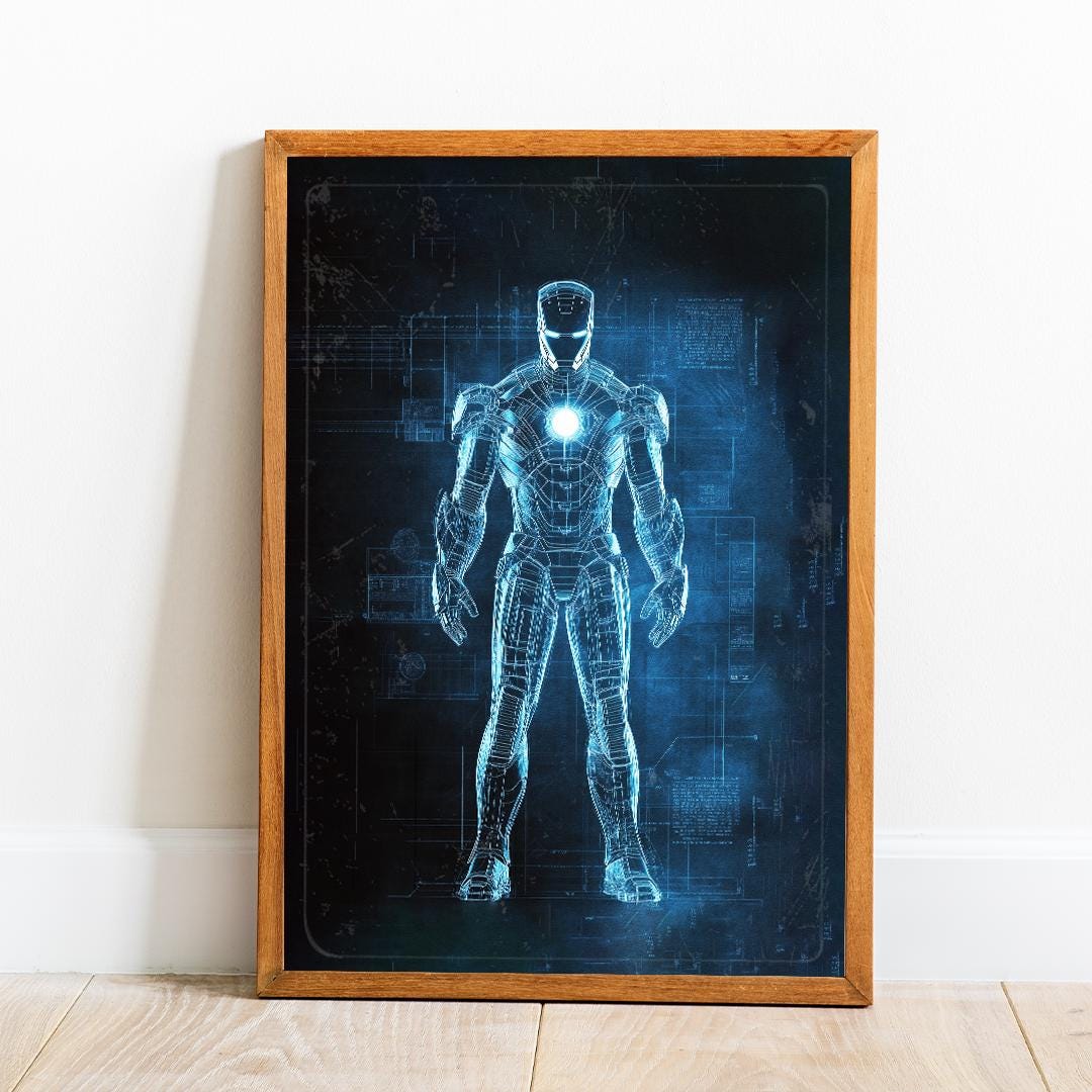 Iron Man Blueprint Poster, Avengers Comic Book Print
