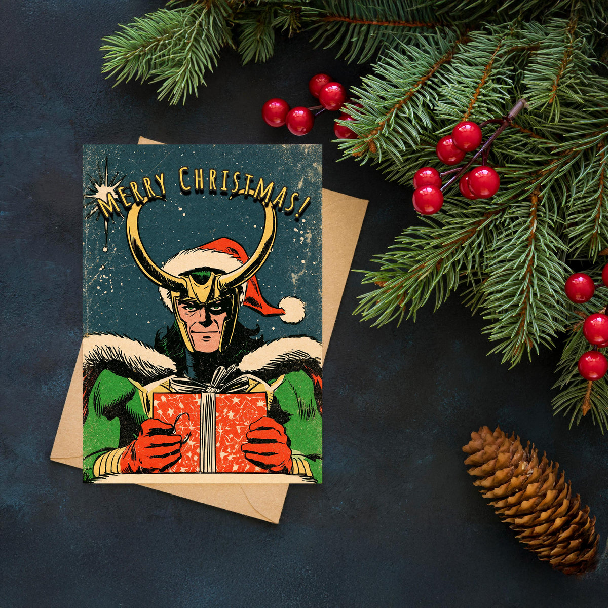 Loki Christmas Card, Funny Marvel Christmas Card, Norse God Holiday Card, Comic Book Christmas Card, Loki Fan Gift, Geeky Xmas Card