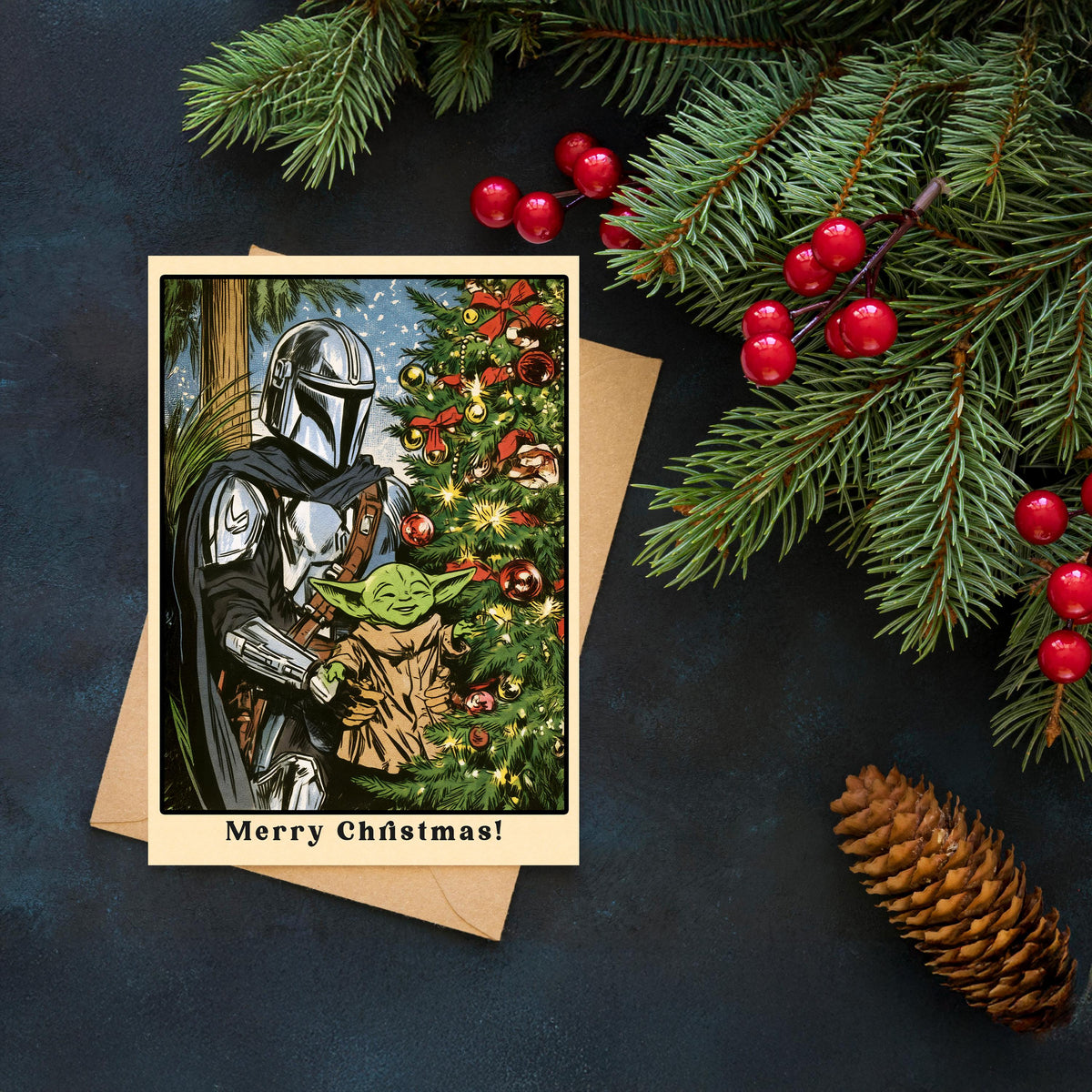 Mandalorian Christmas Card, Star Wars Christmas Card, Mando Holiday Card, Sci Fi Christmas Greeting, Funny Geeky Christmas Gift