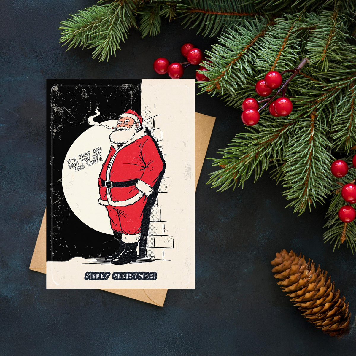 Funny Stressed Santa Christmas Card | Sarcastic Holiday Greeting