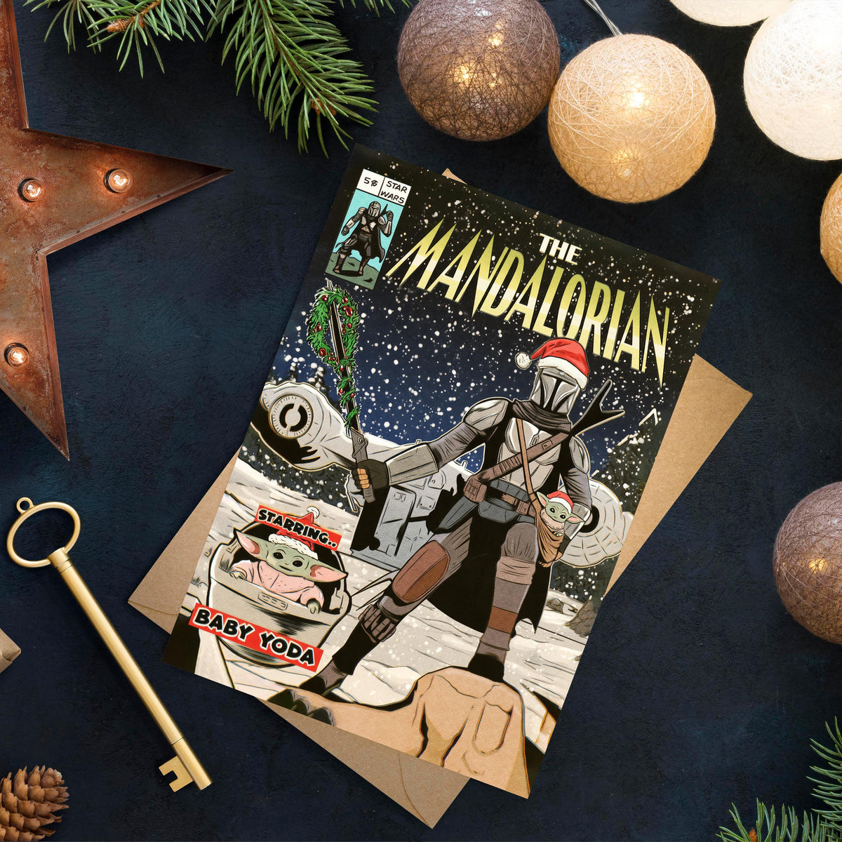 Mandalorian Christmas Card, Star Wars Christmas Card, Mando Holiday Card, Sci Fi Christmas Greeting, Funny Geeky Christmas Gift