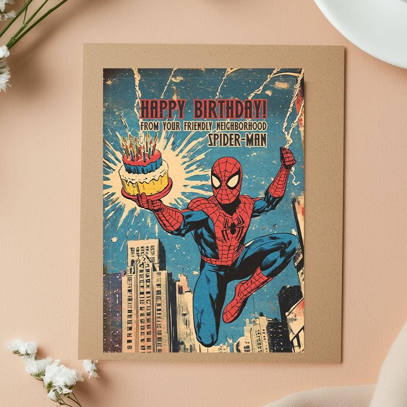 Comic Style Spider-Man Birthday Card: Funny Superhero Greeting Card