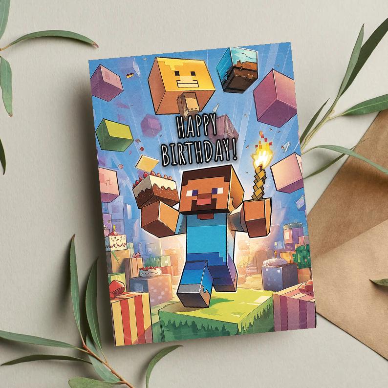 Minecraft Birthday Card, Greeting Card, Birthday Card, Minecraft Card, Minecraft Birthday