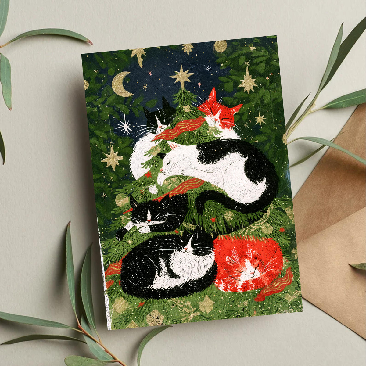 Cat Christmas Card, Christmas Cat Card, Cute Holiday Greeting, Cat Lover Gift, Festive Cat Card, Woodland Christmas Card, Cozy Christmas