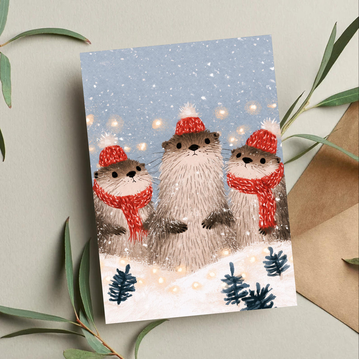 Otter Christmas Card, Cute Otter Family Christmas, Woodland Animal Card, Christmas Otter Greeting Card, Winter Wildlife Gift, Otter Lover