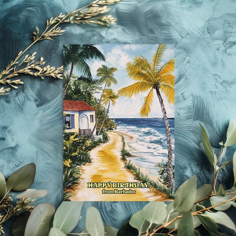 Barbados Birthday Card: Tropical Caribbean Island Design