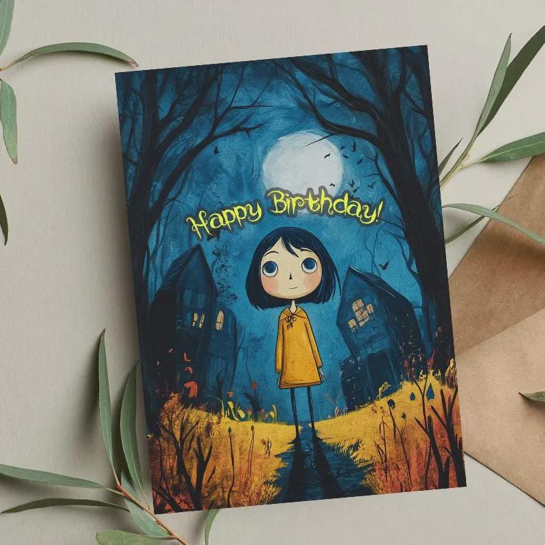 Coraline Birthday Card, Coraline Card, Birthday Card, Funny Birthday Card, Holiday Card, Tim Burton Birthday Card, Coraline Poster