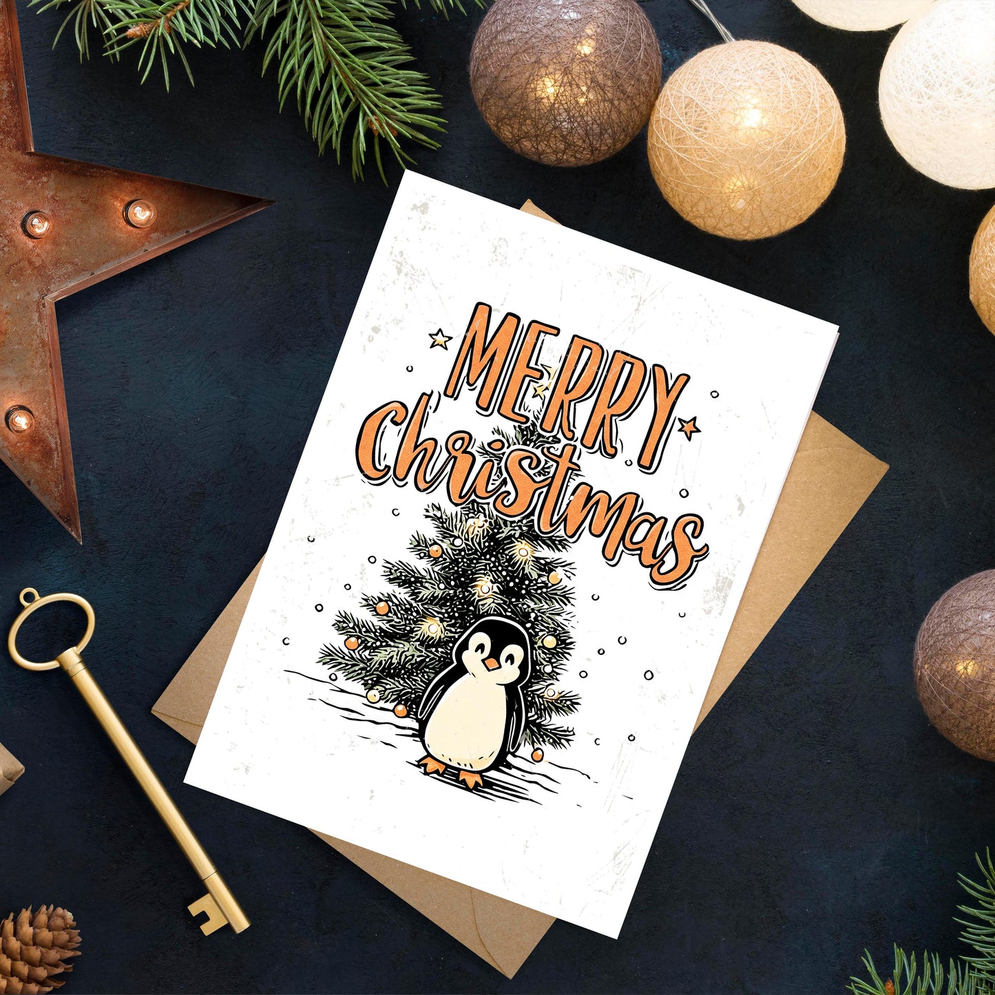 Penguin Christmas Card | Cute Holiday Greeting | Funny Winter Xmas Card, Animal Christmas Card