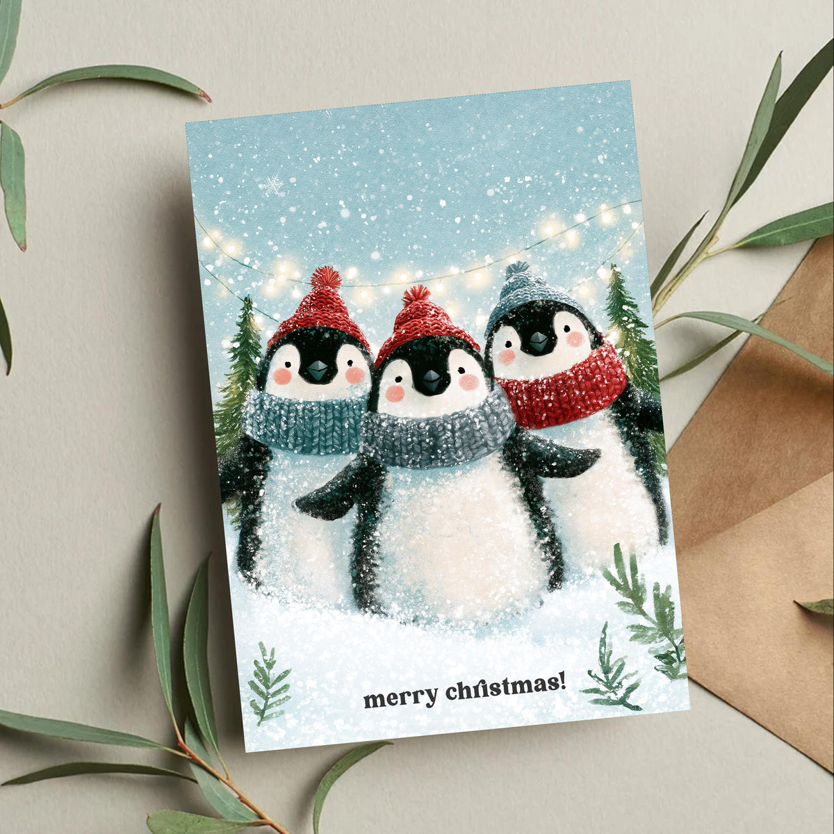 Penguin Christmas Card, Cute Penguin Christmas, Winter Penguin Greeting Card, Snowy Christmas Card, Penguin Lover Gift, Cute Animal Card