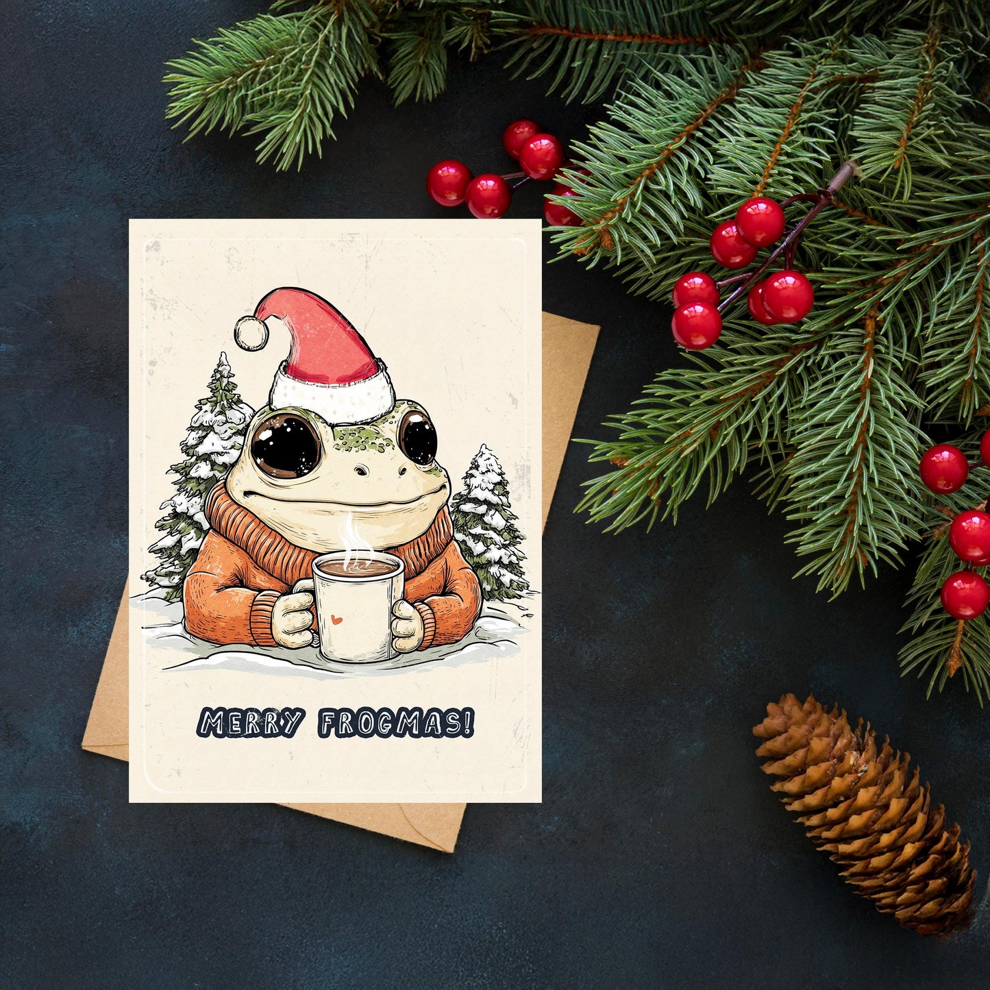 Funny Frog Christmas Card | Quirky Holiday Greeting (A5)