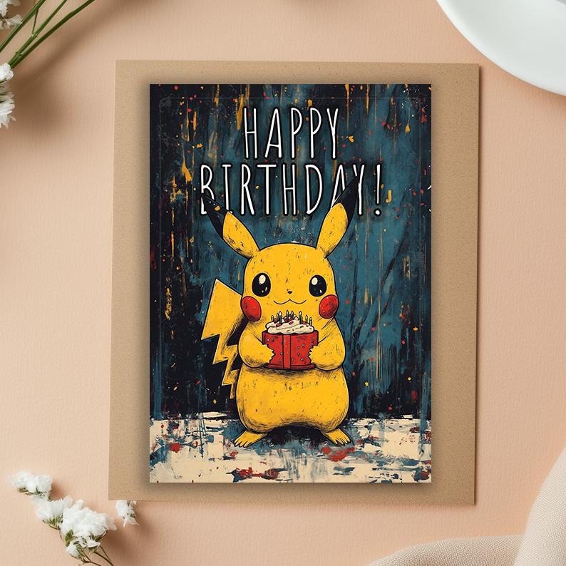 Pikachu Birthday Card, Pokemon Birthday Card, Greeting Card, Birthday Card, Pikachu Card, Pikachu Birthday