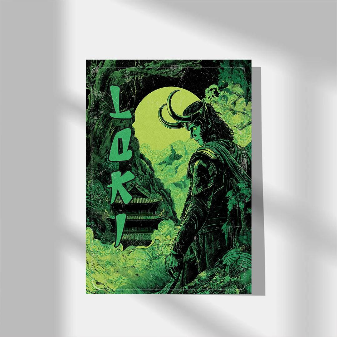 Loki Poster, Avengers Poster, Superhero Poster, Comic Book Poster, Marvel Print, Loki Print, Spider-man poster, Japanese Loki Poster