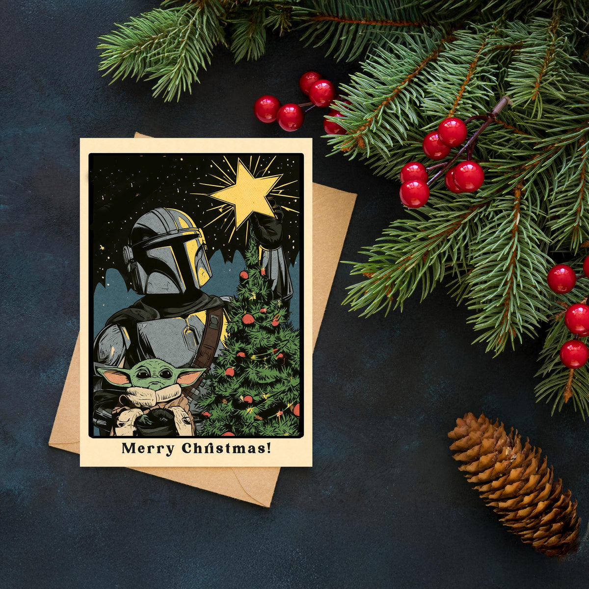 Mandalorian Christmas Card, Star Wars Christmas Card, Mando Holiday Card, Sci Fi Christmas Greeting, Funny Geeky Christmas Gift
