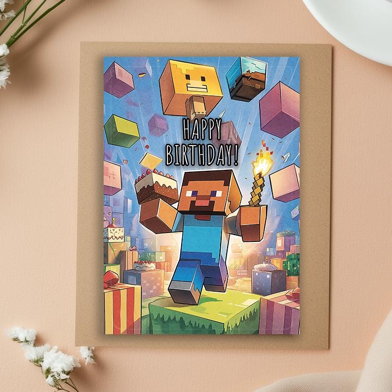 Minecraft Birthday Card, Greeting Card, Birthday Card, Minecraft Card, Minecraft Birthday