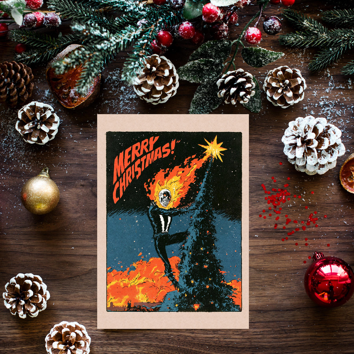 Ghost Rider Christmas Card, Marvel Christmas Card, Funny Horror Xmas Card, Fiery Superhero Holiday Card, Ghost Rider Fan Gift