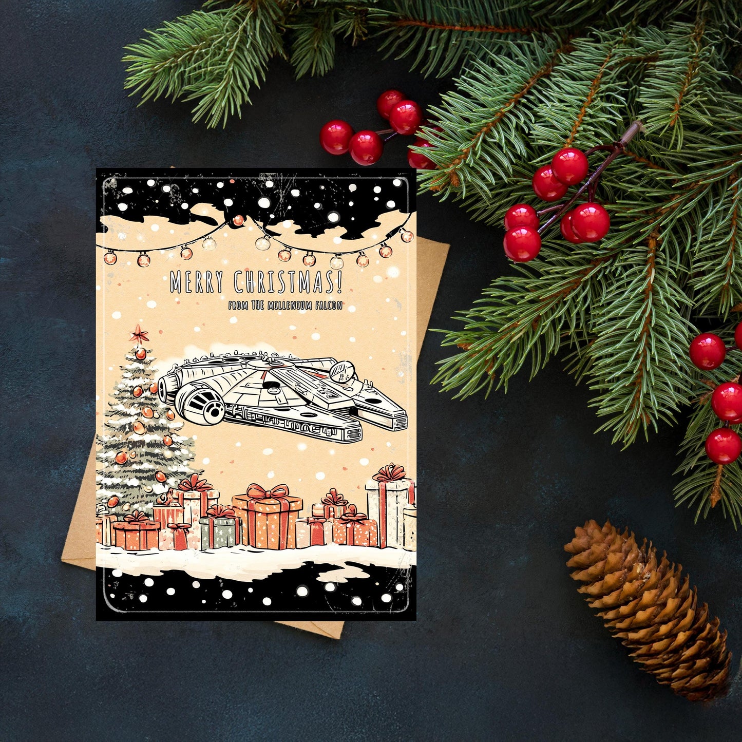 Millennium Falcon Christmas Card | Funny Star Wars Holiday Greeting