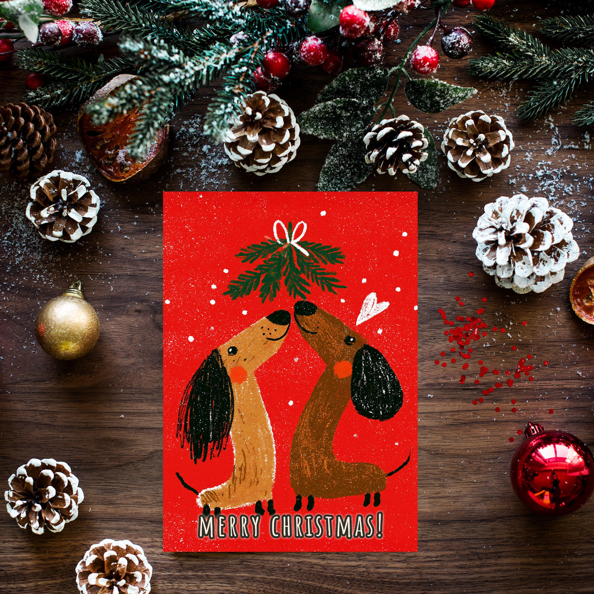 Dachshund Christmas Card, Cute Sausage Dog Xmas Card, Wiener Dog Christmas, Dog Lover Holiday Card, Funny Dog Gift, Puppy Christmas