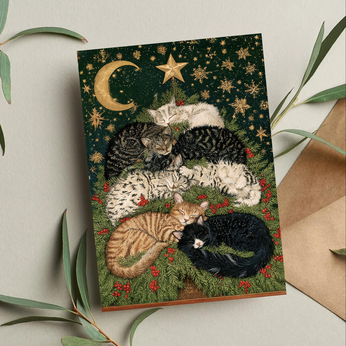 Cat Christmas Card, Christmas Cat Card, Cute Holiday Greeting, Cat Lover Gift, Festive Cat Card, Woodland Christmas Card, Cozy Christmas