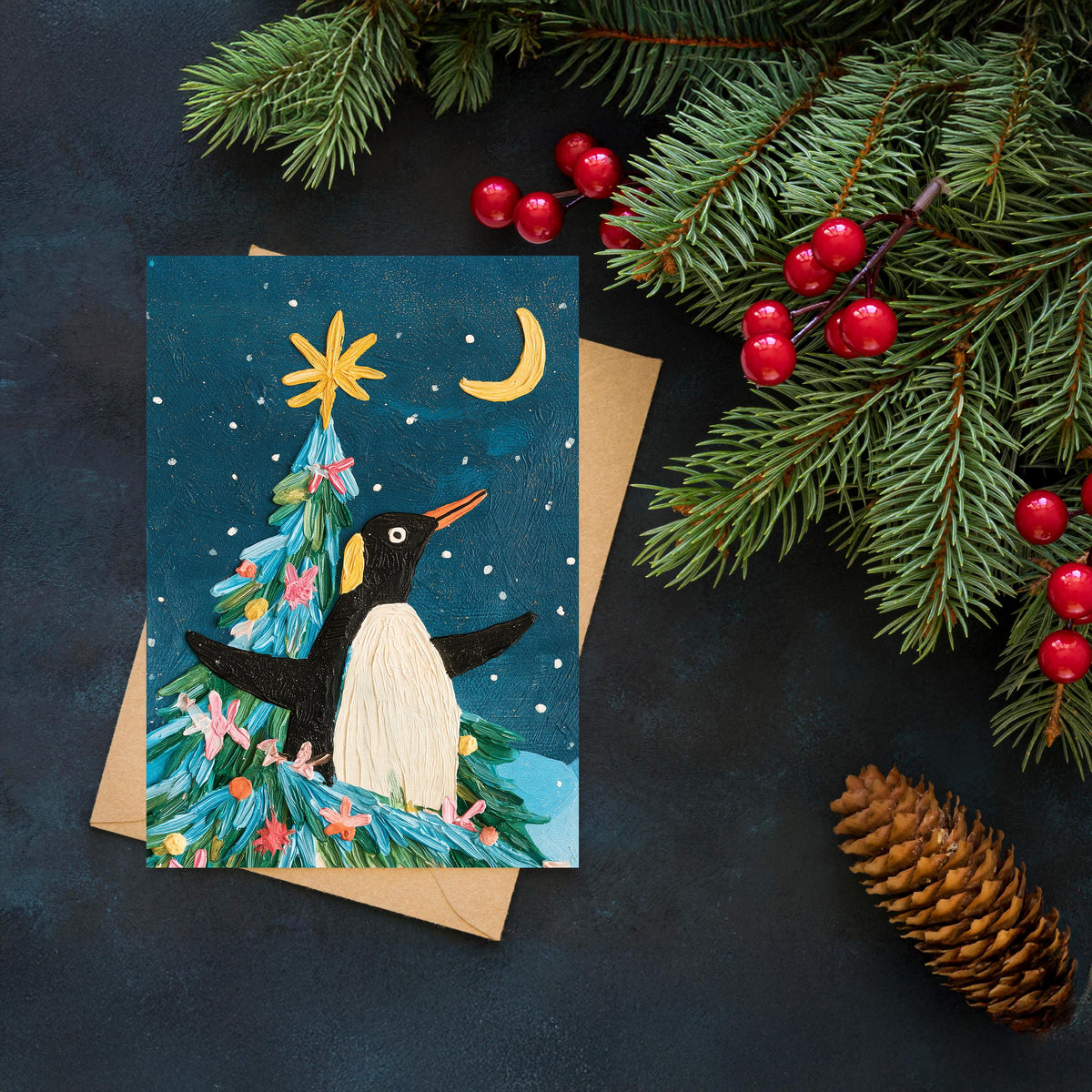Penguin Christmas Card, Cute Penguin Christmas, Winter Penguin Greeting Card, Snowy Christmas Card, Penguin Lover Gift, Cute Animal Card