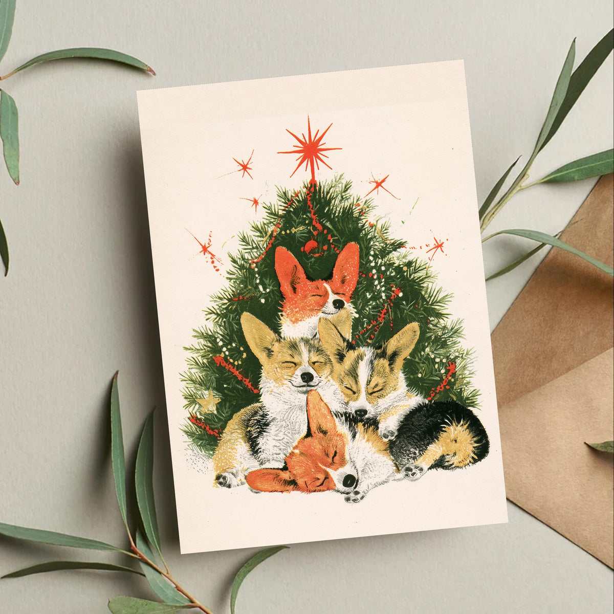 Corgi Christmas Card, Christmas Dog Card, Cute Holiday Greeting, Corgi Lover Gift, Festive Dog Card, Woodland Christmas, Dog Lover Gift