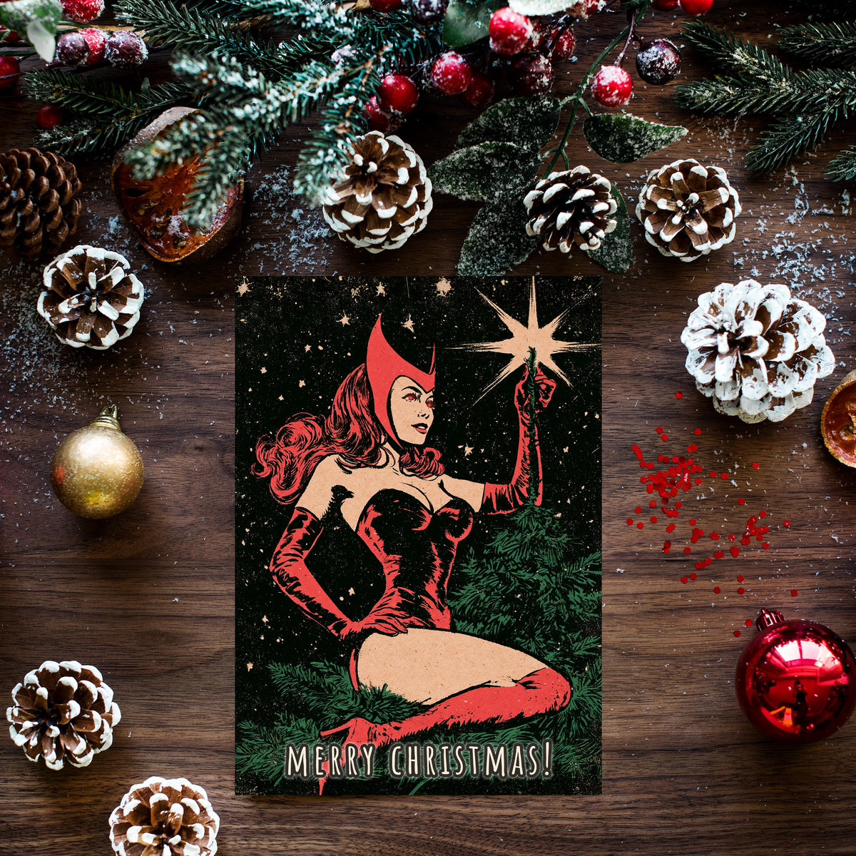 Scarlet Witch Christmas Card, Marvel Witch Xmas Card, Superhero Christmas Card, Scarlet Witch Holiday Card, Marvel Christmas Gift