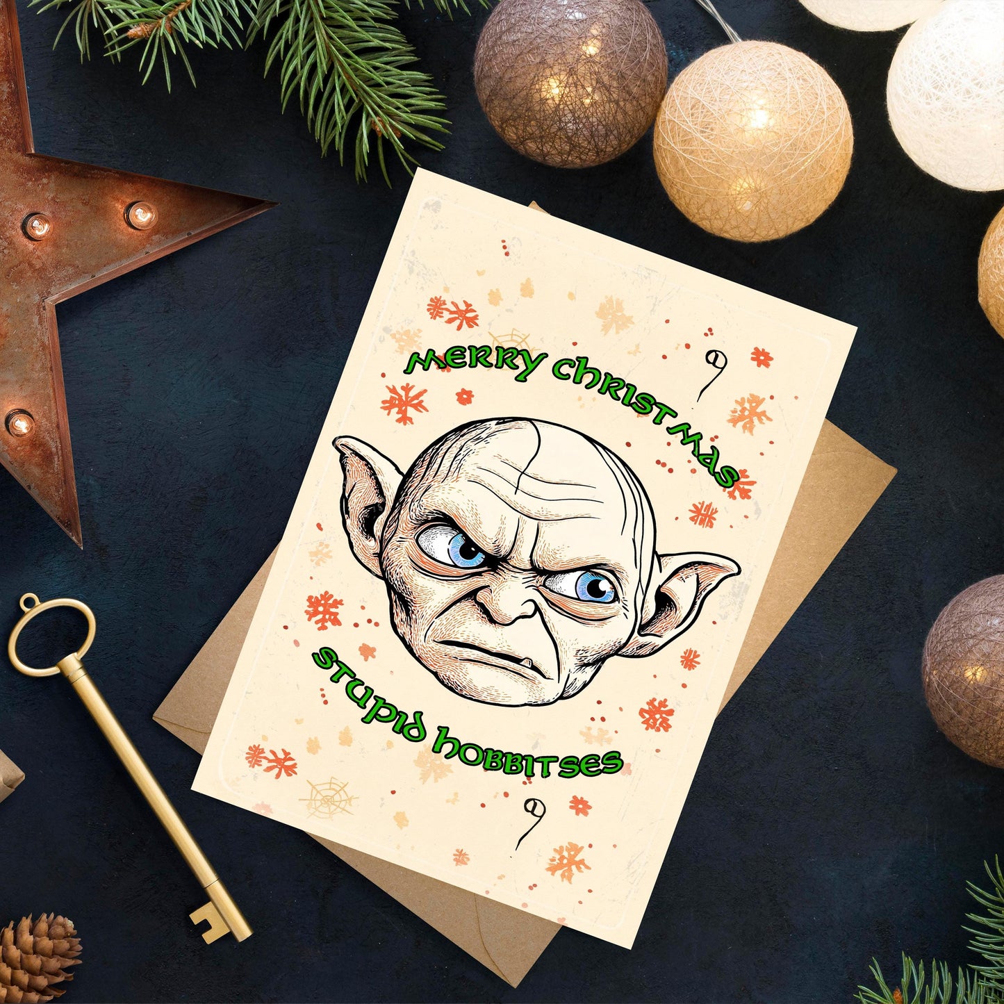 Funny Gollum Christmas Card – Geeky Lord of the Rings Holiday