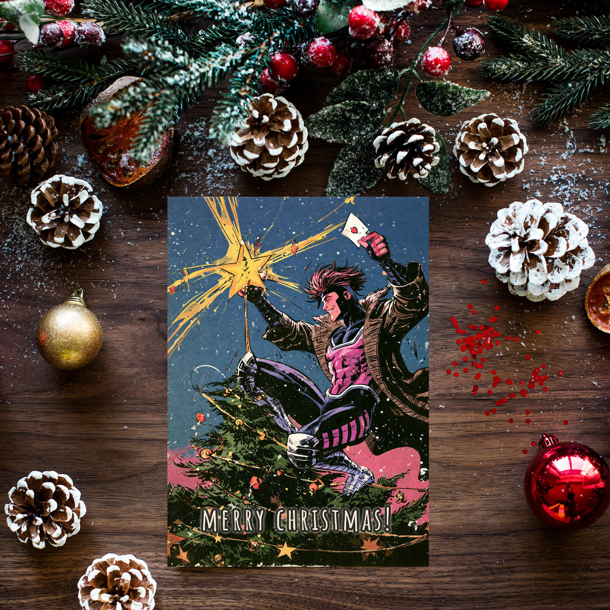 Gambit Christmas Card, Marvel Christmas Card, Funny XMen Xmas Card, Comic Book Holiday Card, Gambit Fan Gift, Superhero Christmas