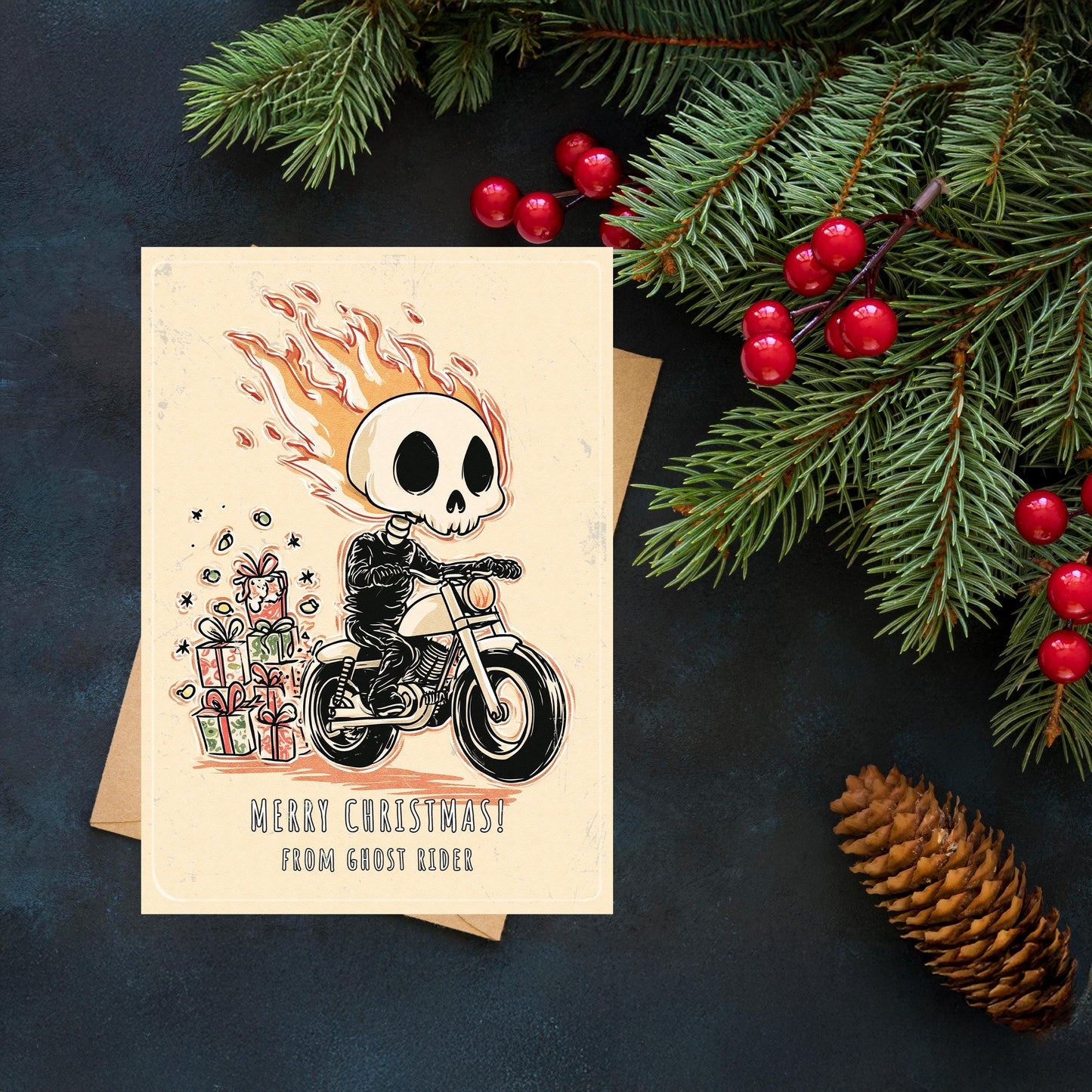 Ghost Rider Christmas Card, Funny Superhero Holiday Card