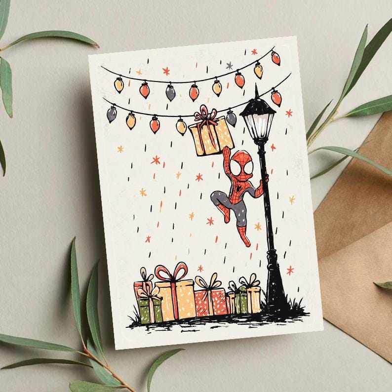 Spider-Man Christmas Greeting Card, Avengers Xmas Card