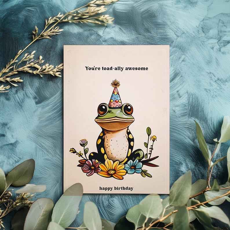 Funny Frog Birthday Card - You’re Toad-ally Awesome - Pun Greeting Card for Him, Her, Kids, Friends - Cute Amphibian Animal Pun Card