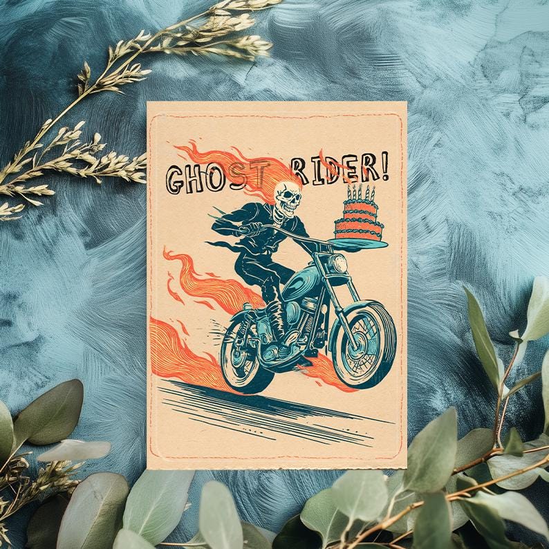 Ghost Rider Birthday Card • Funny Avengers Superhero Art