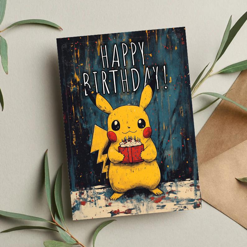 Pikachu Birthday Card, Pokemon Birthday Card, Greeting Card, Birthday Card, Pikachu Card, Pikachu Birthday