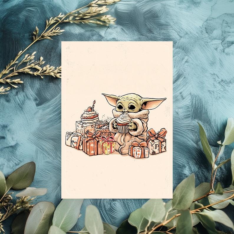 Mandalorian Birthday Card Card • Star Wars Gift • Star Wars Birthday Card Card • Baby Yoda • Funny Birthday Card • Grogu birthday card