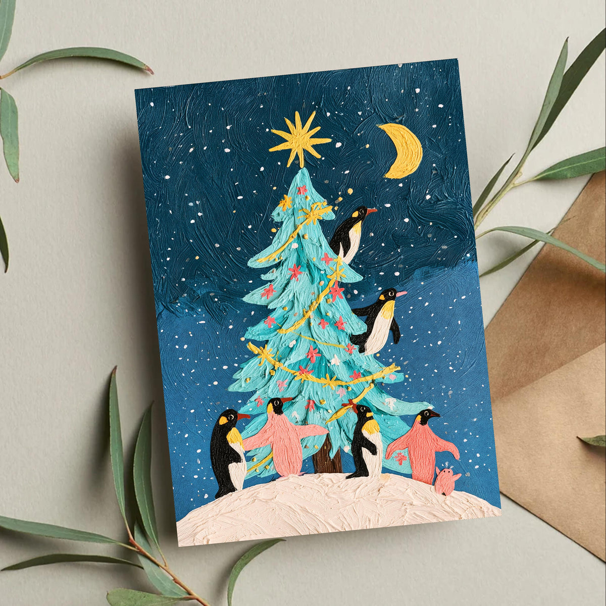 Penguin Christmas Card, Cute Penguin Christmas, Winter Penguin Greeting Card, Snowy Christmas Card, Penguin Lover Gift, Cute Animal Card