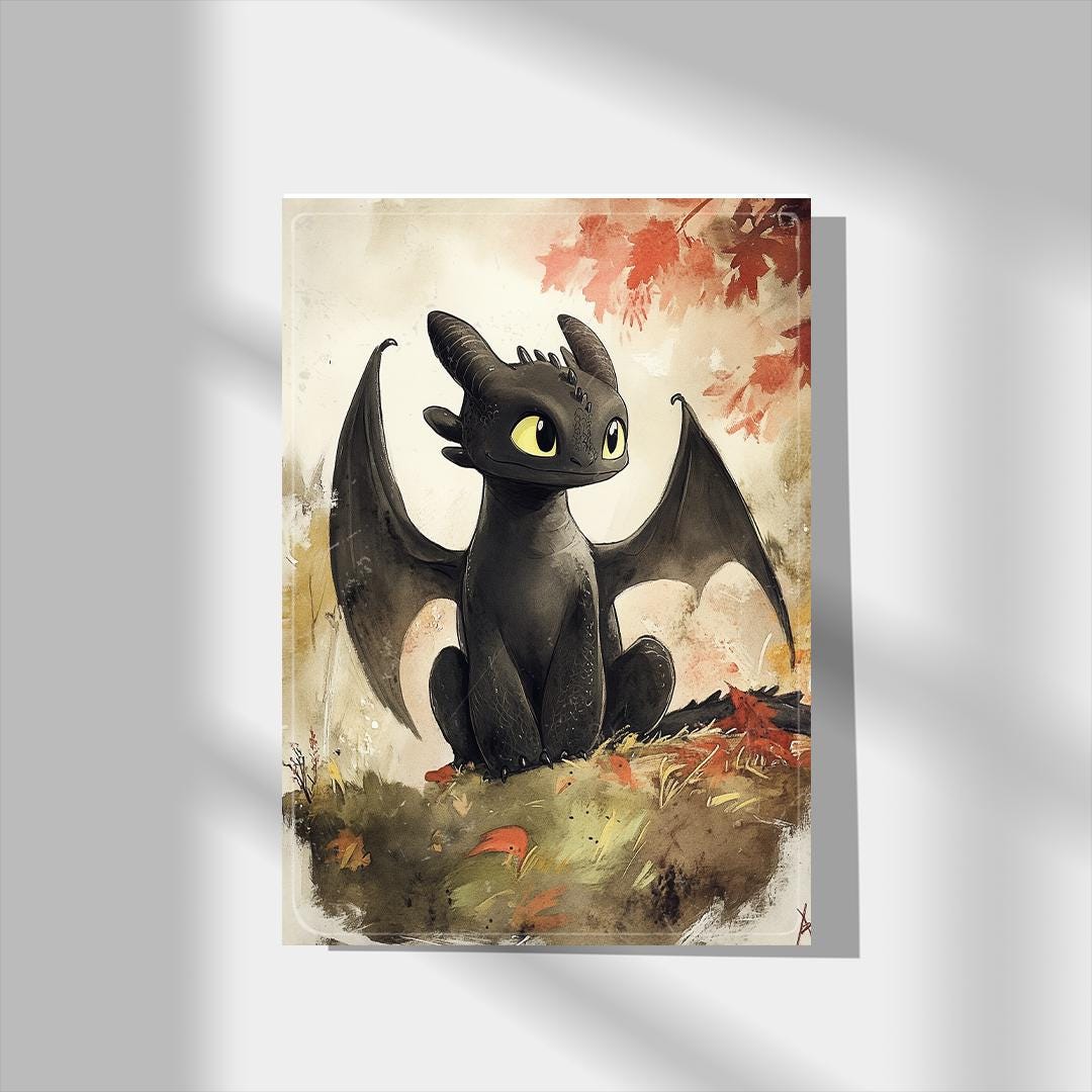 Toothless Dragon Art Print: Japanese-Style How to Train Your Dragon Poster
