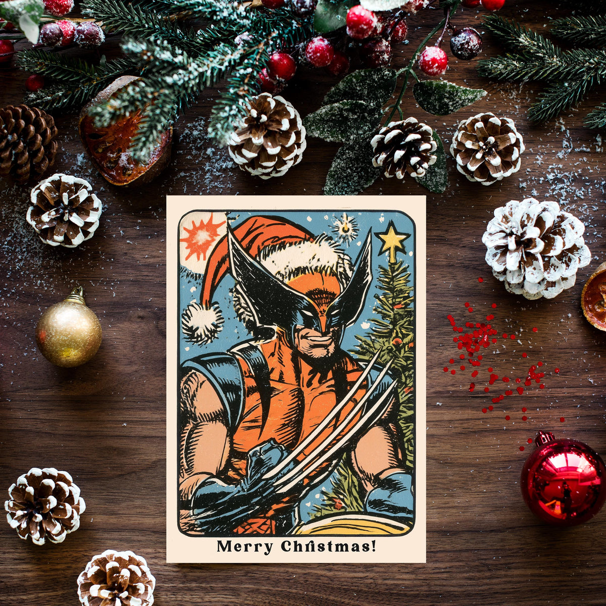 Wolverine Christmas Card, Wolverine Xmas Card, Marvel Christmas Card, Superhero Holiday Card, Comic Book Christmas, Wolverine Gift