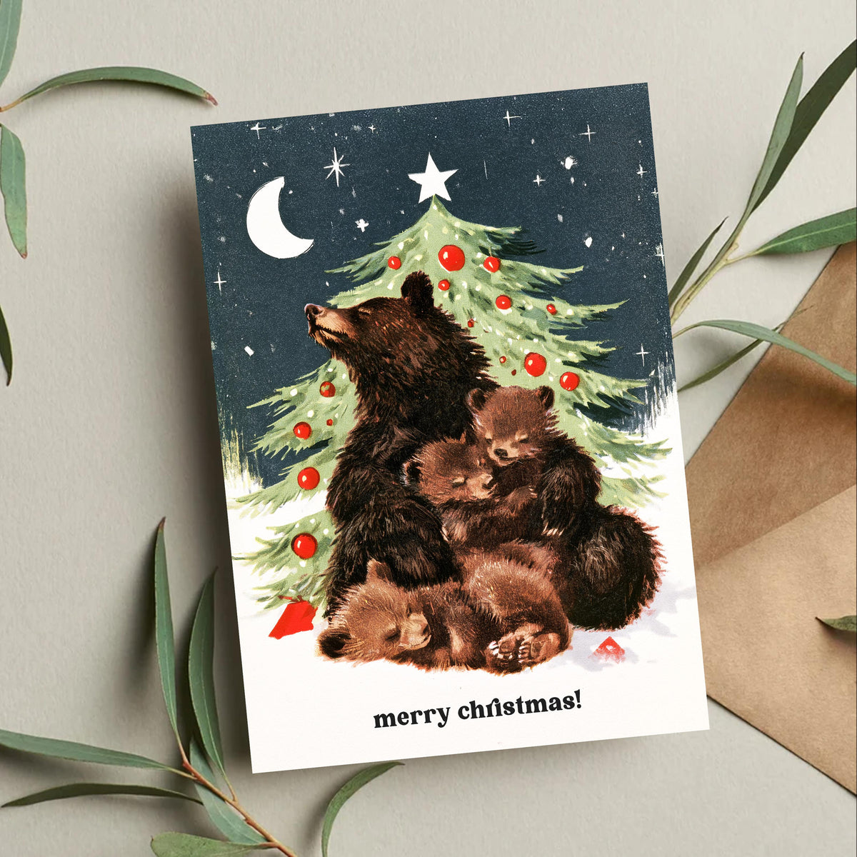 Bear Christmas Card, Woodland Christmas Card, Family Christmas Greeting, Cute Bear Holiday Card, Rustic Christmas Gift, Winter Animal Card