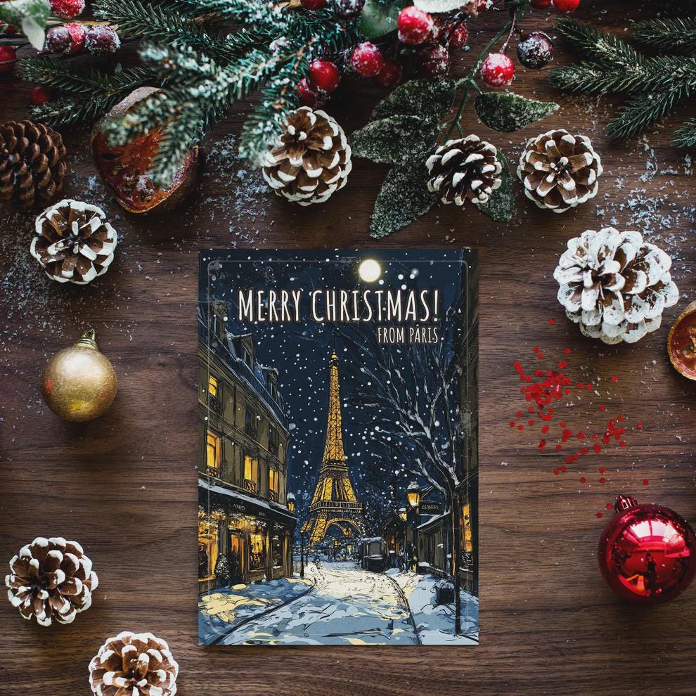 Paris Christmas Card • Festive Eiffel Tower Greeting