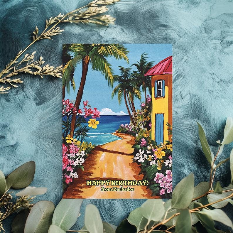 Barbados Birthday Card: Tropical Caribbean Island Design