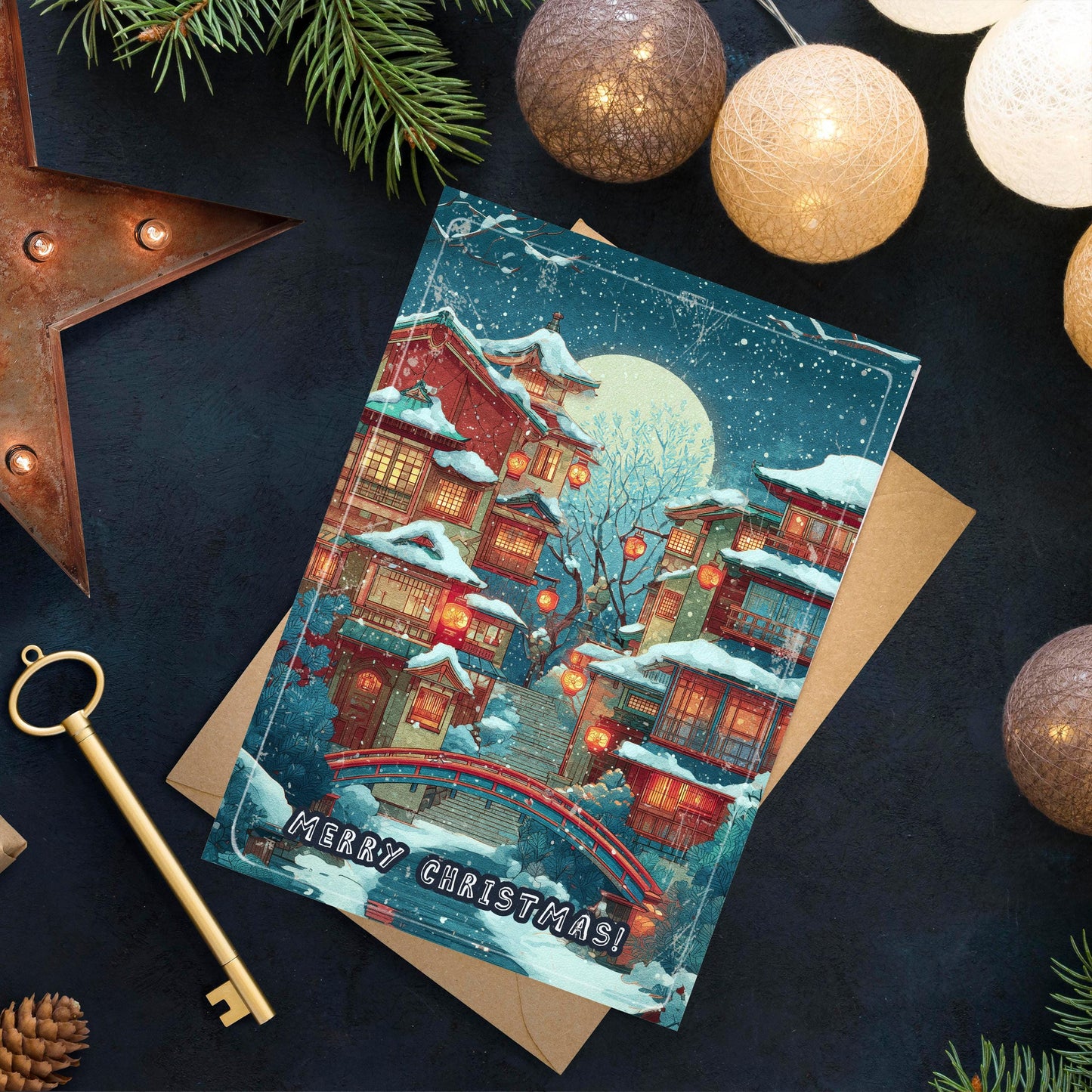 Japanese Village Christmas Card | Festive Travel Greeting