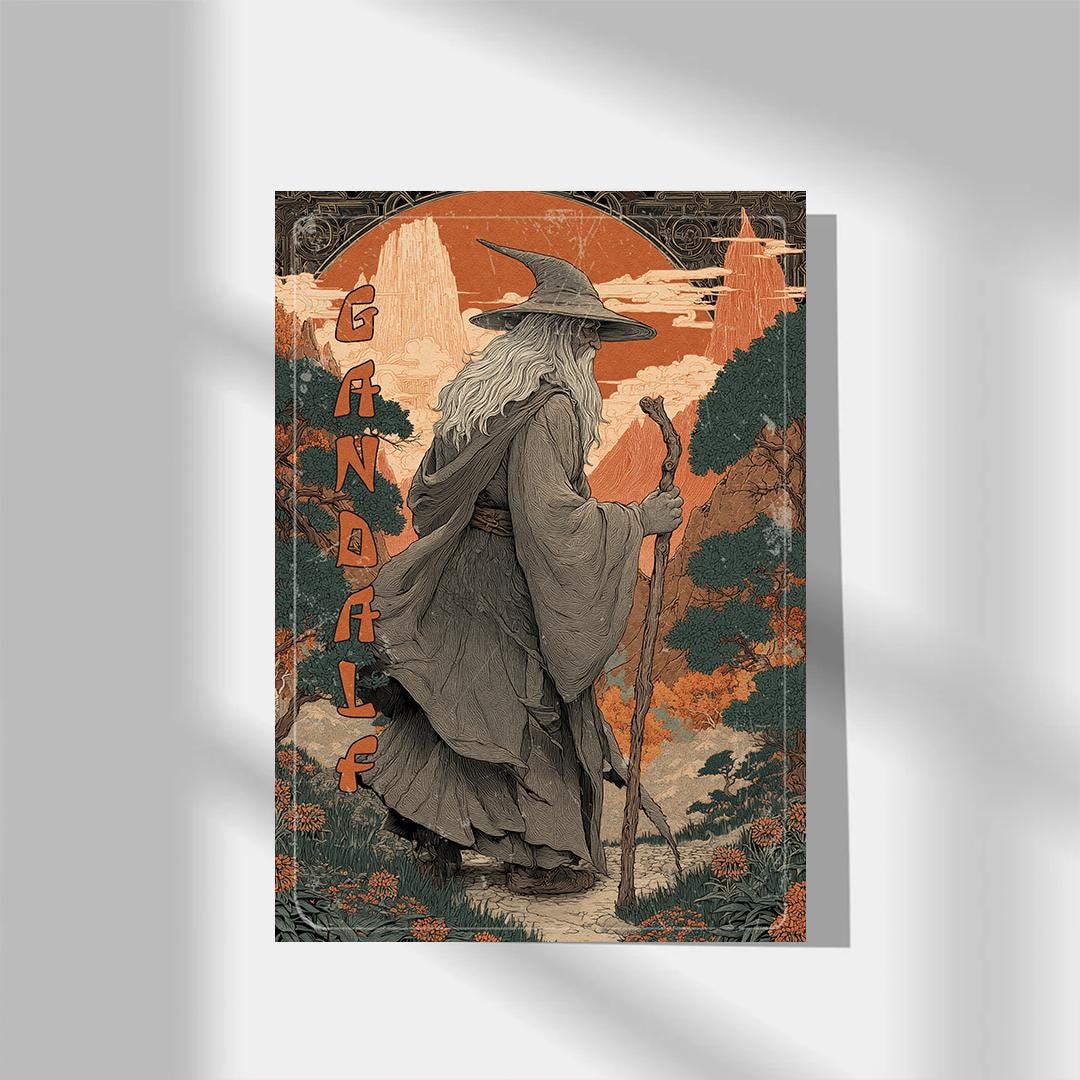 Japanese Gandalf Art Print: Lord of the Rings Inspired Poster
