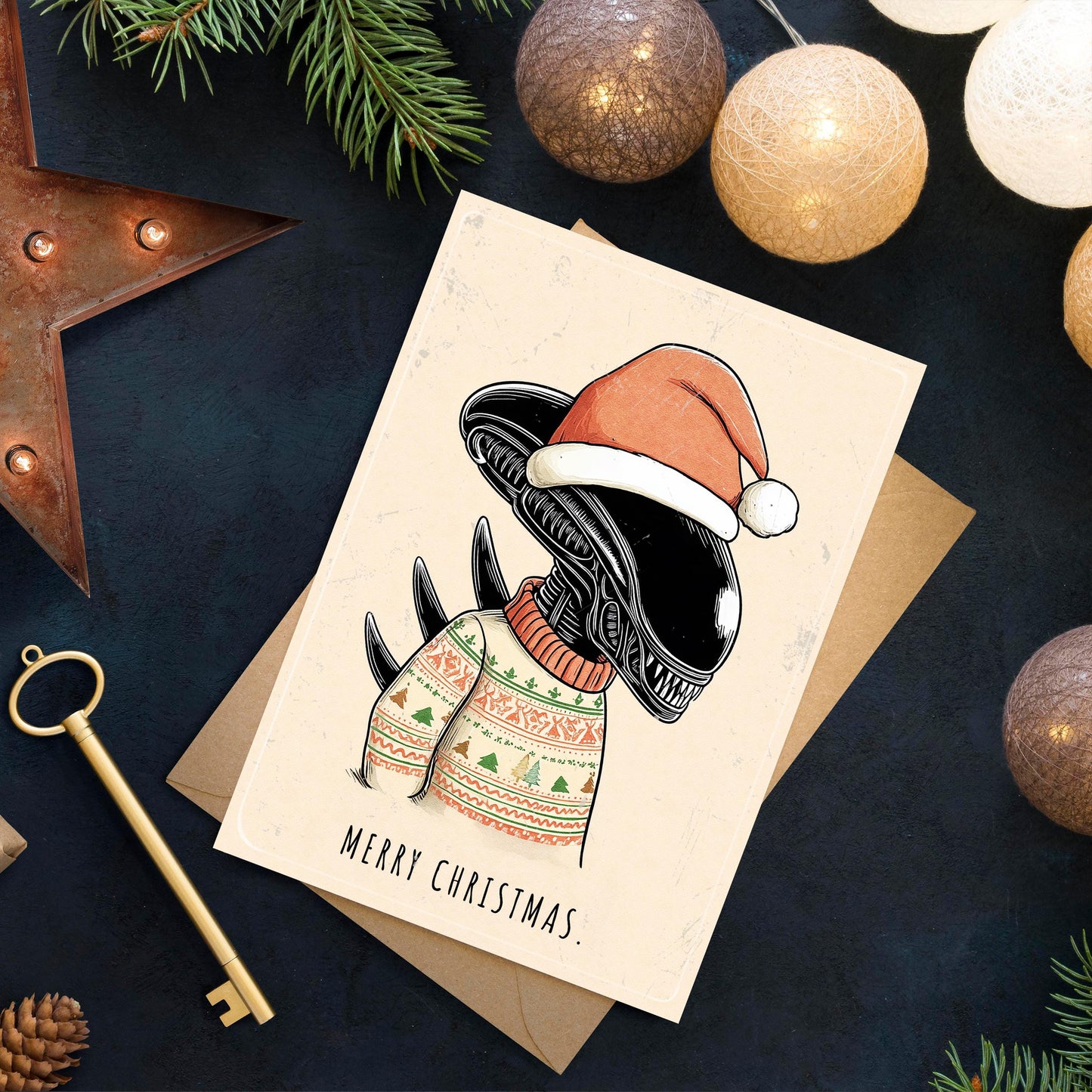 Alien Christmas Card, Sci-Fi Holiday Greetings (A5)