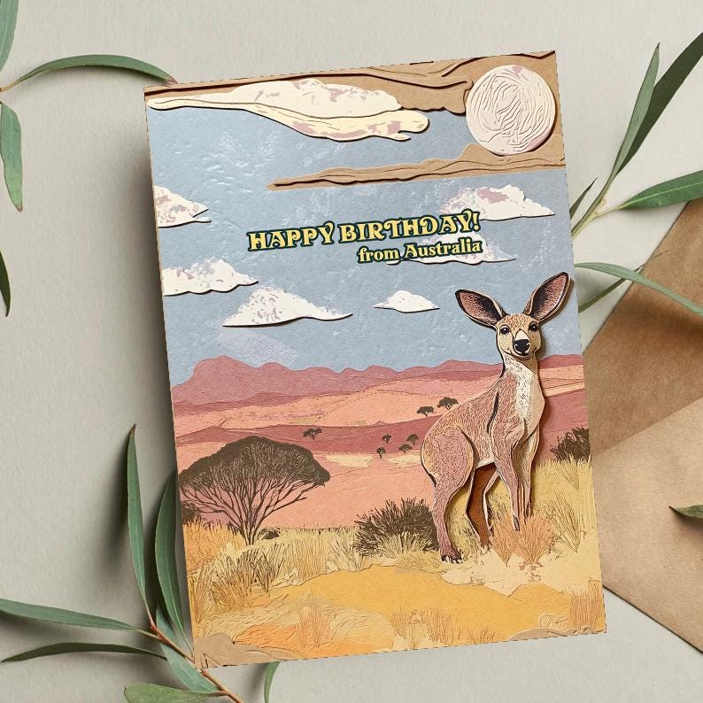 Kangaroo Birthday Card: Australia Travel Theme